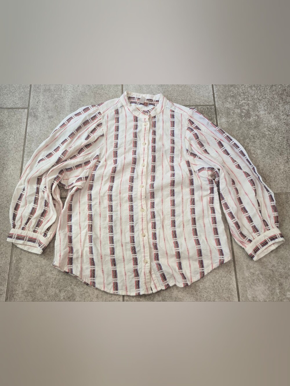 Anthropologie Pilcro Bella Femme Embroidered Stripe Balloon Sleeve Blouse XS